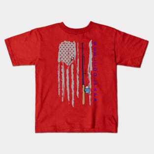 Reel Cool Papa USA American Flag Fishing Pole Kids T-Shirt